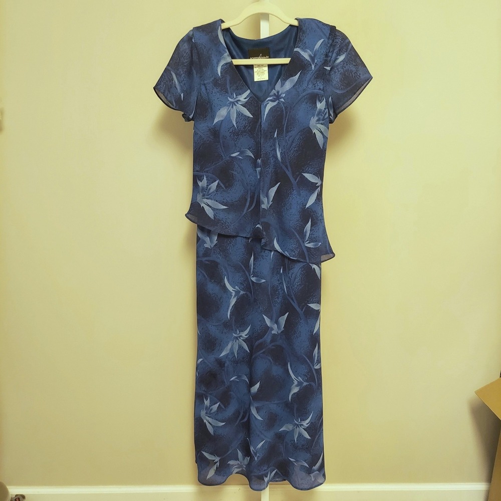 Positive Attitude Floral Layered Maxi Dress Size 8P Short Sleeve Modest Church - Picture 2 of 6
